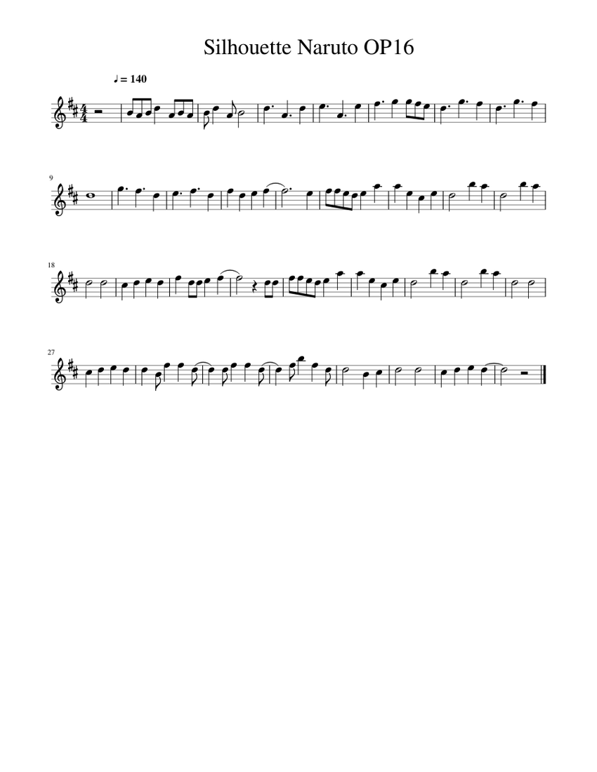 Silhouette Naruto op 16 Sheet music for Flute Download free in PDF or MIDI