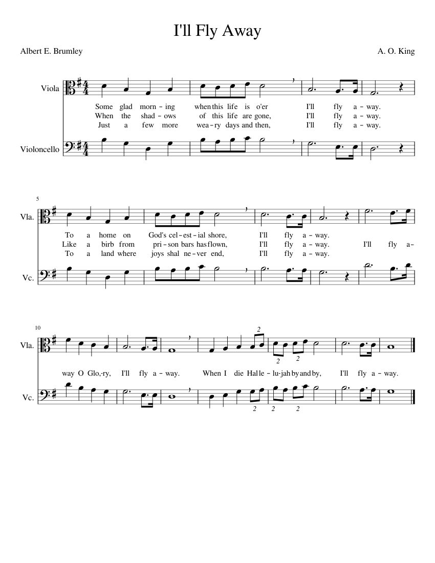 I'll Fly Away sheet music for Viola, Cello download free in PDF or MIDI