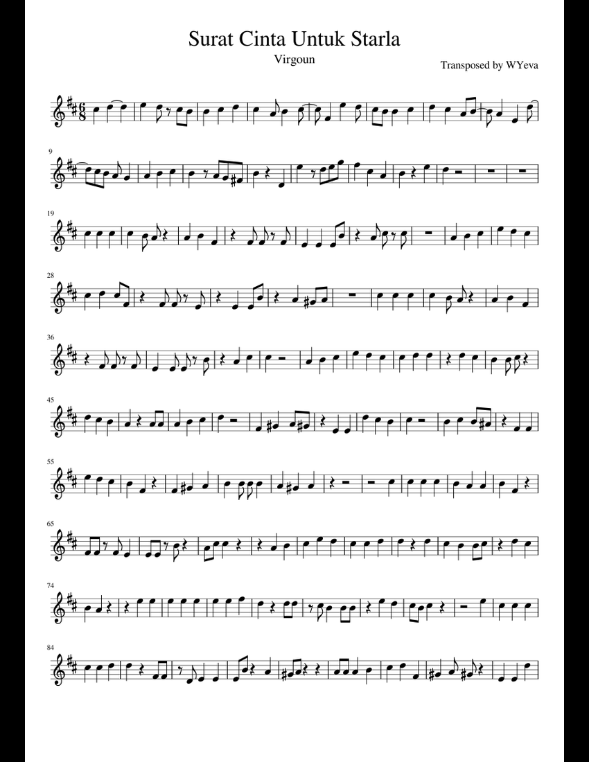 Surat Cinta Untuk Starla Virgoun Sheet Music For Piano