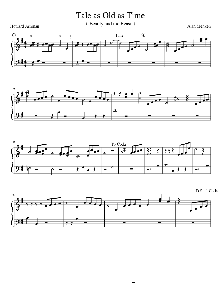 Tale as Old as Time sheet music for Piano download free in PDF or MIDI