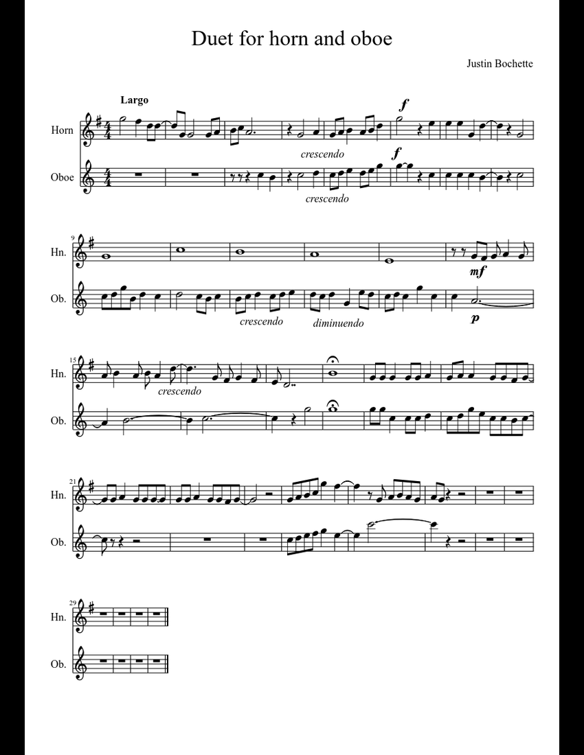Duet for horn and oboe sheet music download free in PDF or MIDI