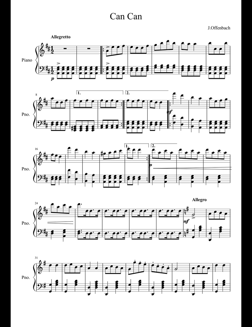 Can Can sheet music for Piano download free in PDF or MIDI