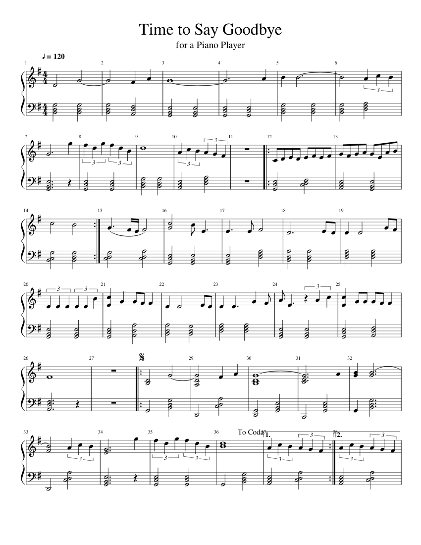 Time to Say Goodbye sheet music for Piano download free in PDF or MIDI
