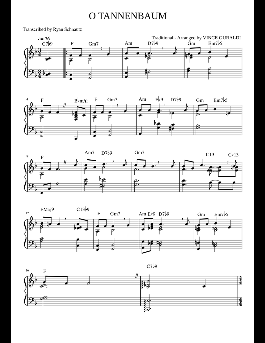 O Christmas Tree Vince Guaraldi sheet music for Piano download free in PDF or MIDI