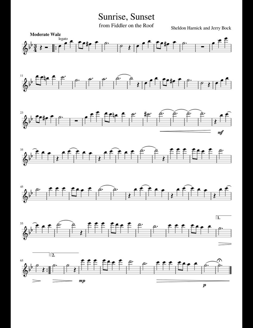 Sunrise Sunset sheet music for Flute download free in PDF or MIDI