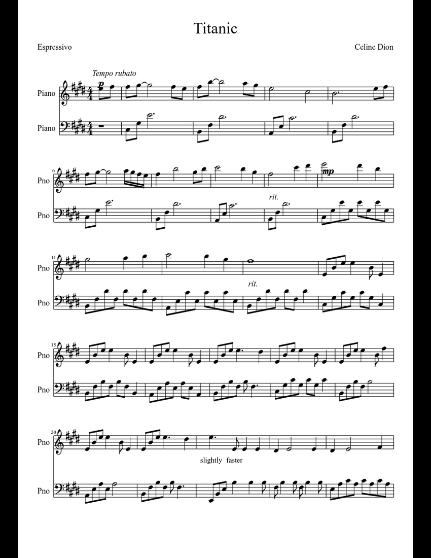 Titanic sheet music for Piano download free in PDF or MIDI