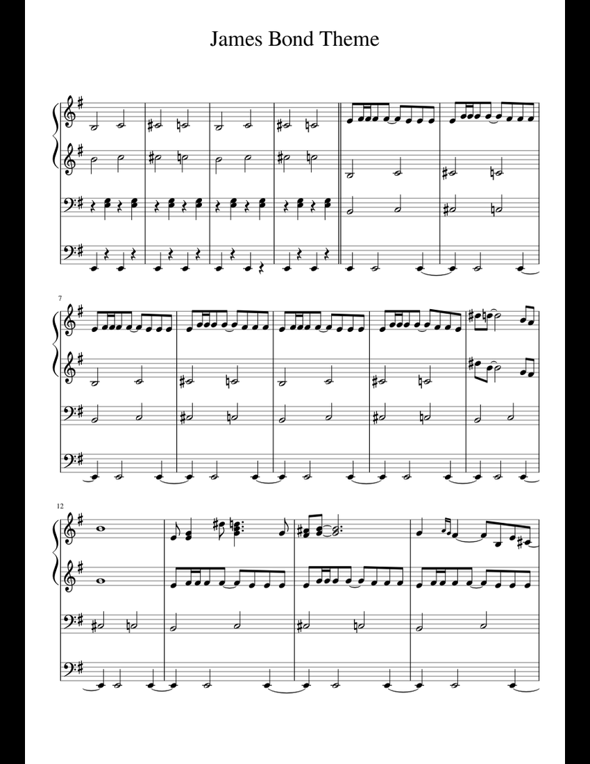 James Bond 007 Theme Short Version sheet music for Piano download free ...