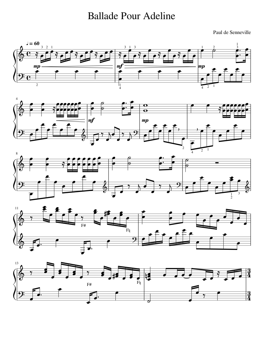Ballade Pour Adeline Sheet music for Harp (Solo) | Musescore.com