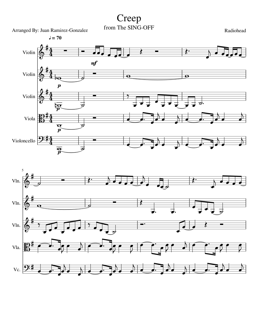 Creep Sheet music for Violin, Viola, Cello | Download free in PDF or