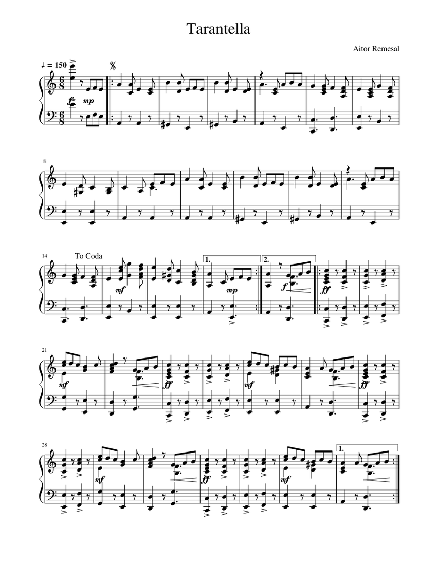 Tarantella Sheet music for Piano | Download free in PDF or MIDI