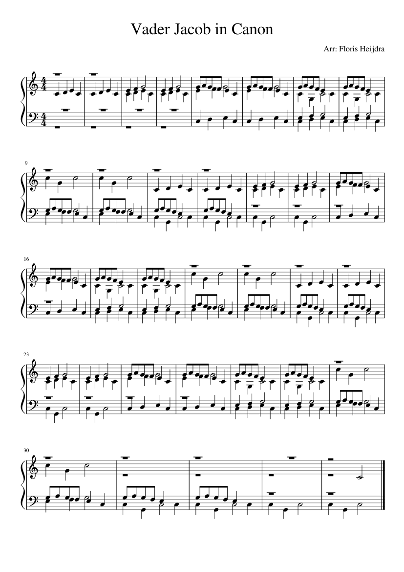 Ongebruikt Vader Jacob in Canon Sheet music for Piano | Download free in PDF DI-89