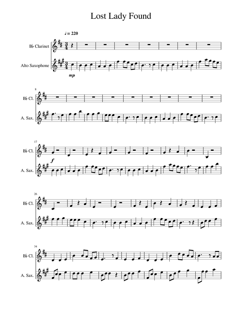 Lost Lady Found Sheet music for (In B Flat), Saxophone (Alto