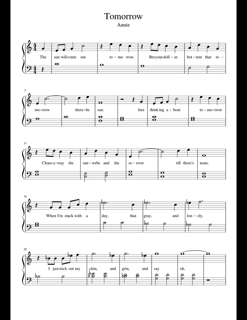 Tomorrow Annie sheet music for Piano download free in PDF or MIDI