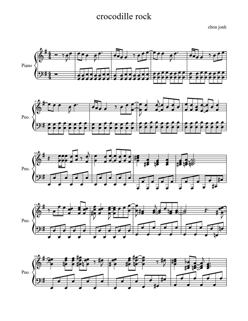 crocodile rock Sheet music for Piano (Solo) | Musescore.com