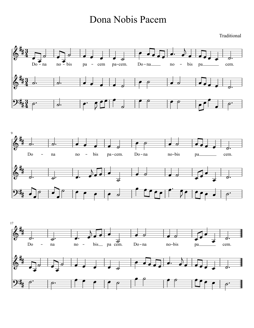 Dona Nobis Pacem (3-Part Round) sheet music for Violin, Cello download free in PDF or MIDI