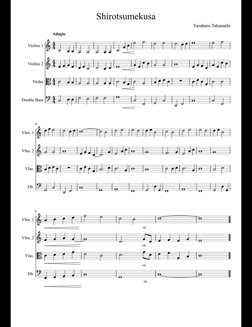(Naruto) Shirotsumekusa sheet music for Strings, Contrabass download free in PDF or MIDI