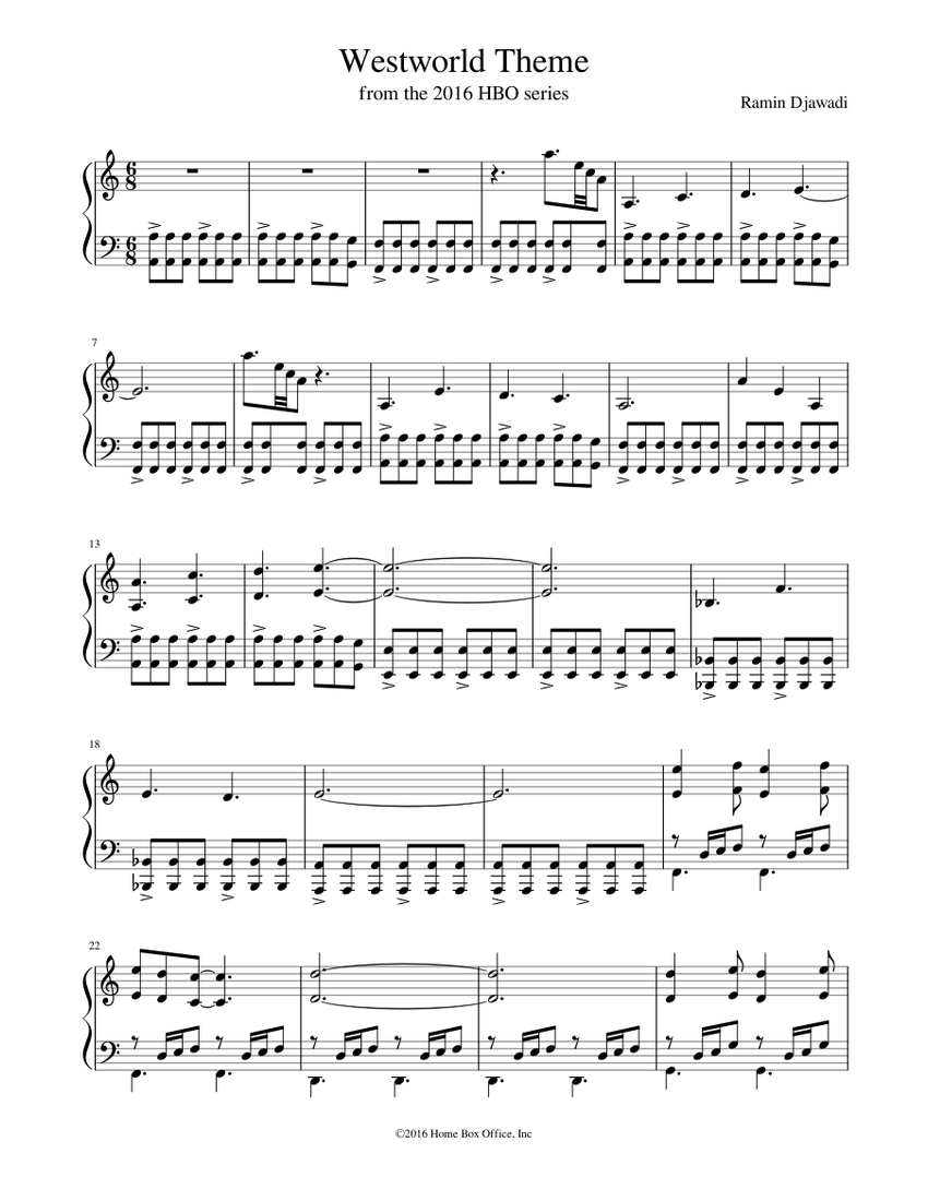 Westworld Theme Sheet music for Piano | Download free in PDF or MIDI