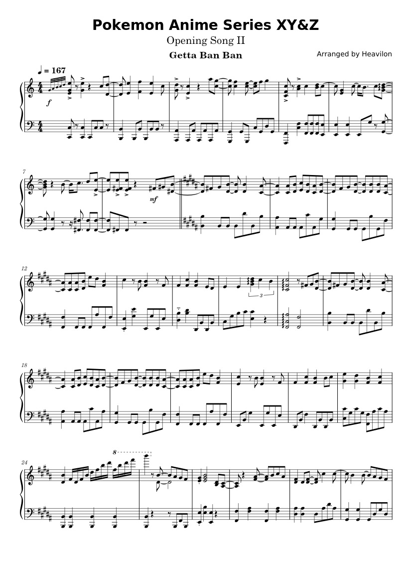 Getta Ban Ban Pokemon Xy Op 2 Sheet Music For Piano Solo Musescore Com