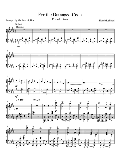 Blonde Redhead Sheet music free download in PDF or MIDI on ...