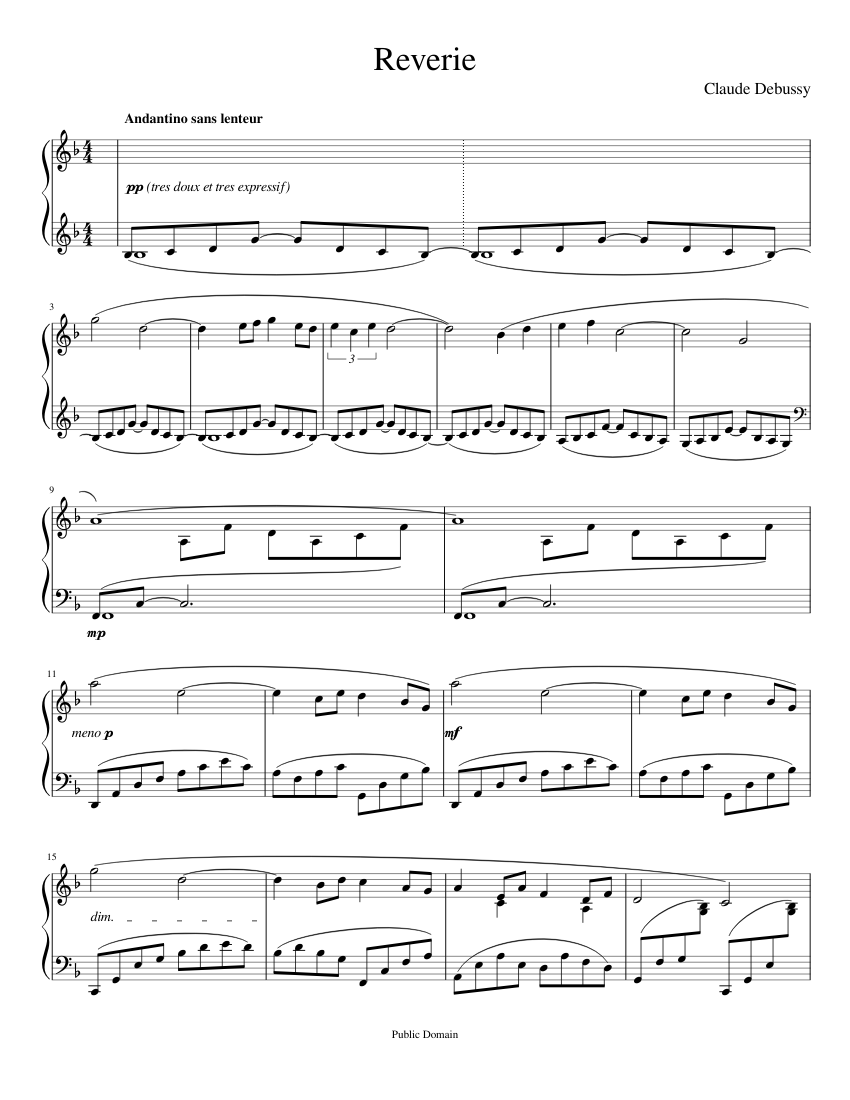Reverie - Debussy ~ as written sheet music for Piano download free in