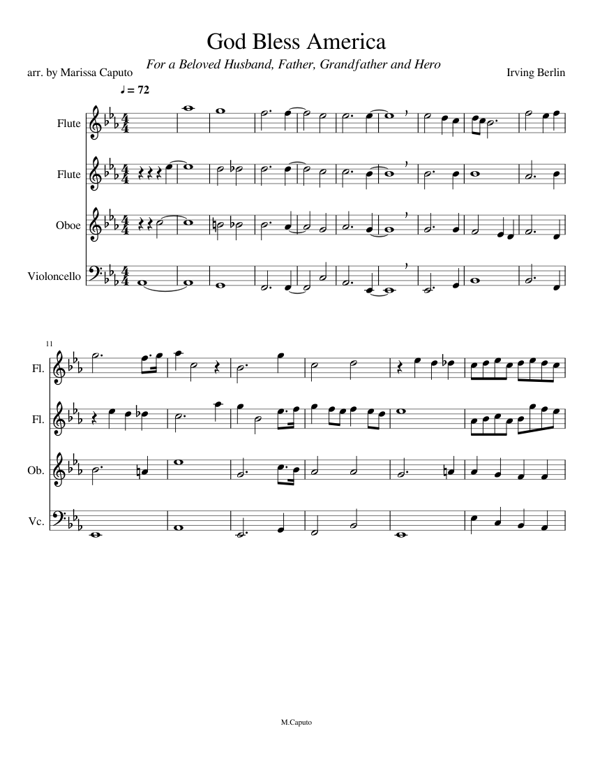 God Bless America sheet music for Flute, Oboe, Cello download free in