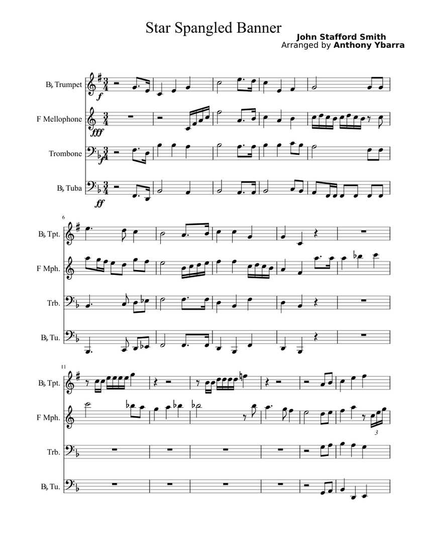 Star Spangled Banner Sheet music for Trumpet, French Horn, Trombone