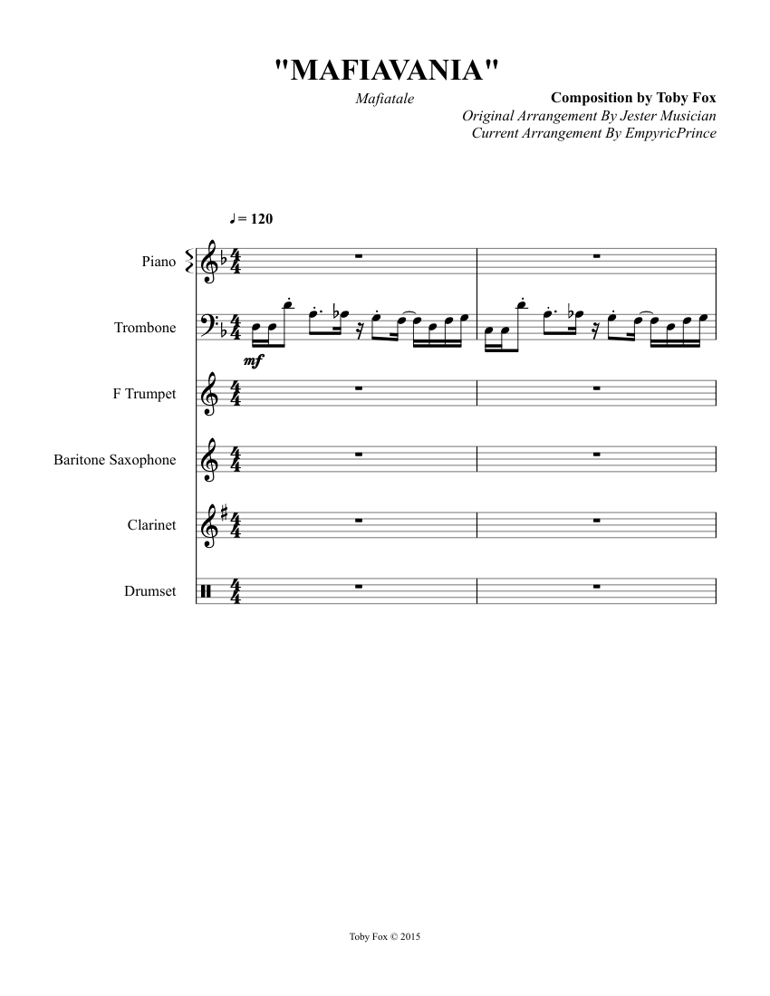 Mafiavania Mafiatale Sheet Music For Piano Clarinet Trombone