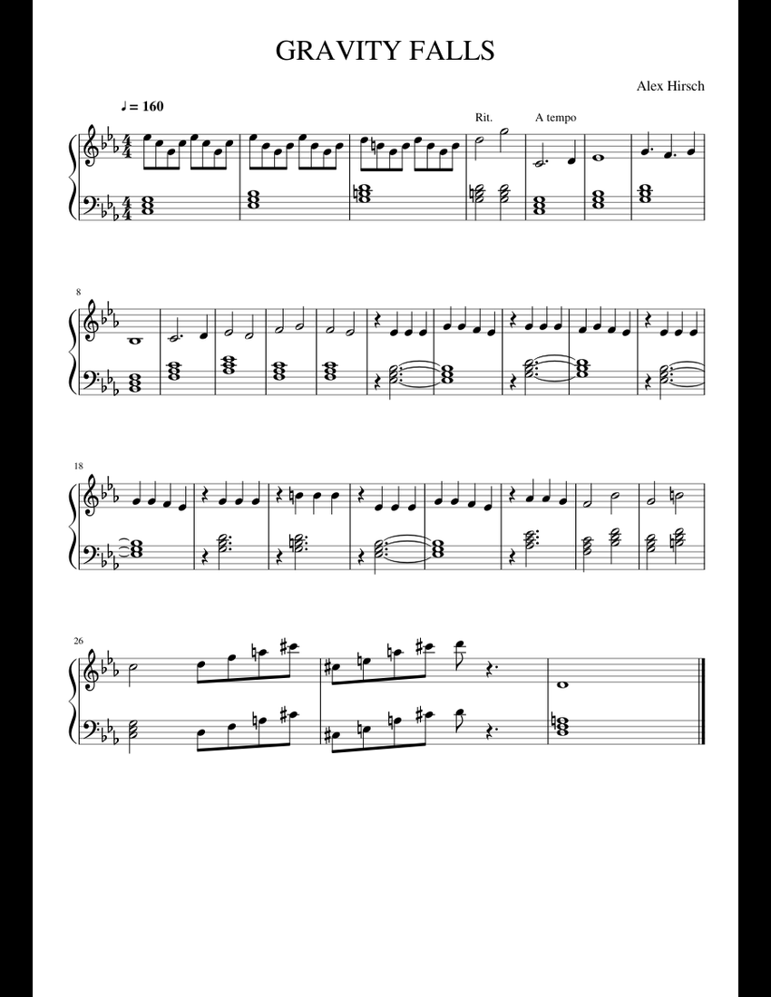 Gravity Falls piano sheet music for Piano download free in PDF or MIDI
