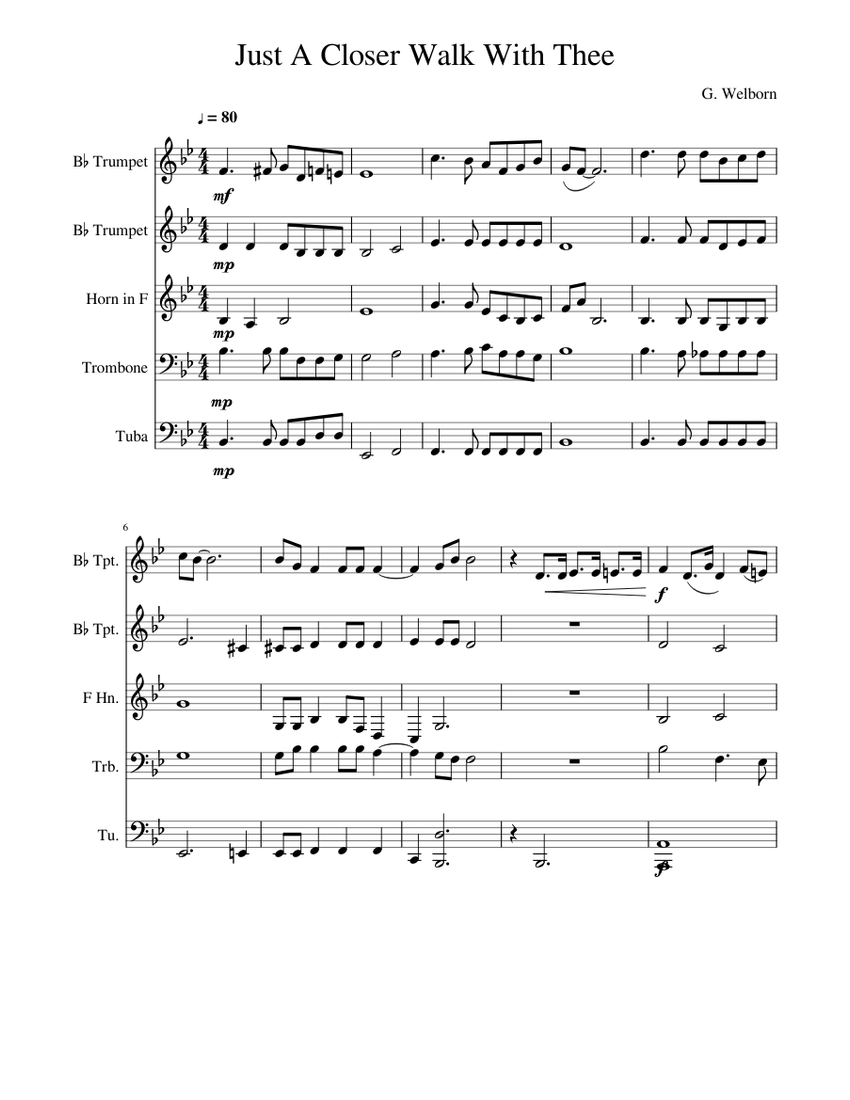 Just a closer walk with thee sheet music for trumpet french horn