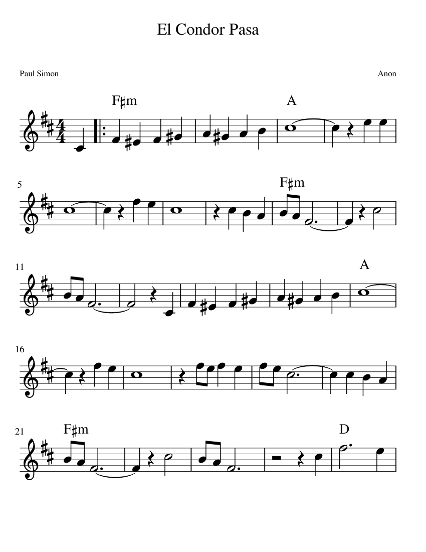 El Condor Pasa. Paul Simon Sheet music for Piano (Solo)