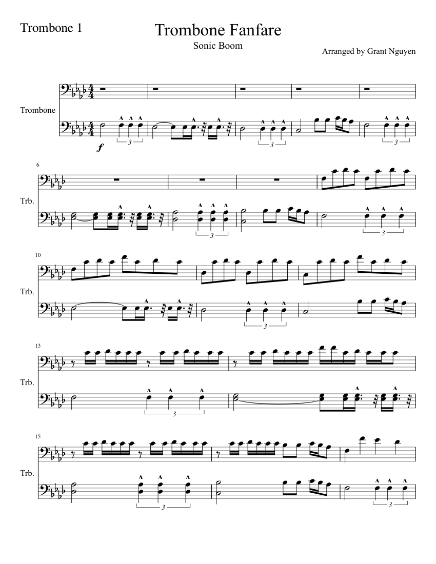 Sonic Boom Trombone FanFare Sheet music for Trombone | Download free in ...