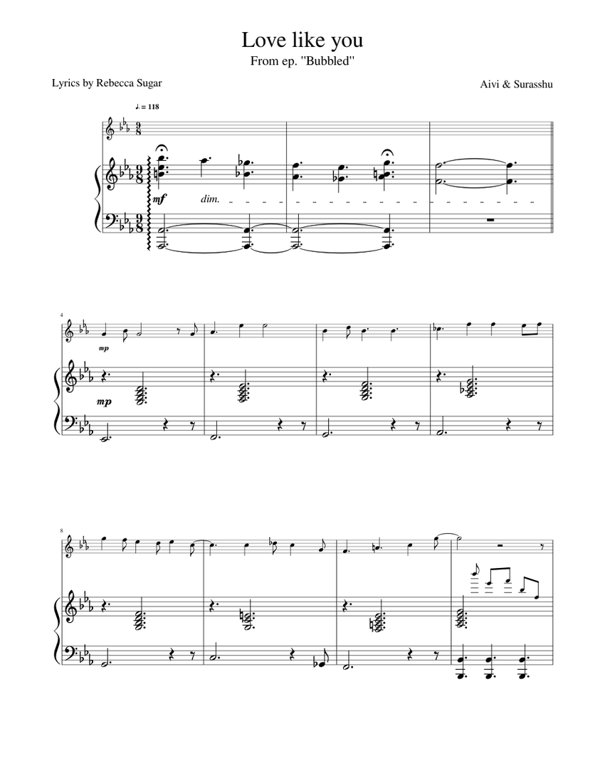 Love Like You Steven Universe Sheet Music For Piano Flute Solo 