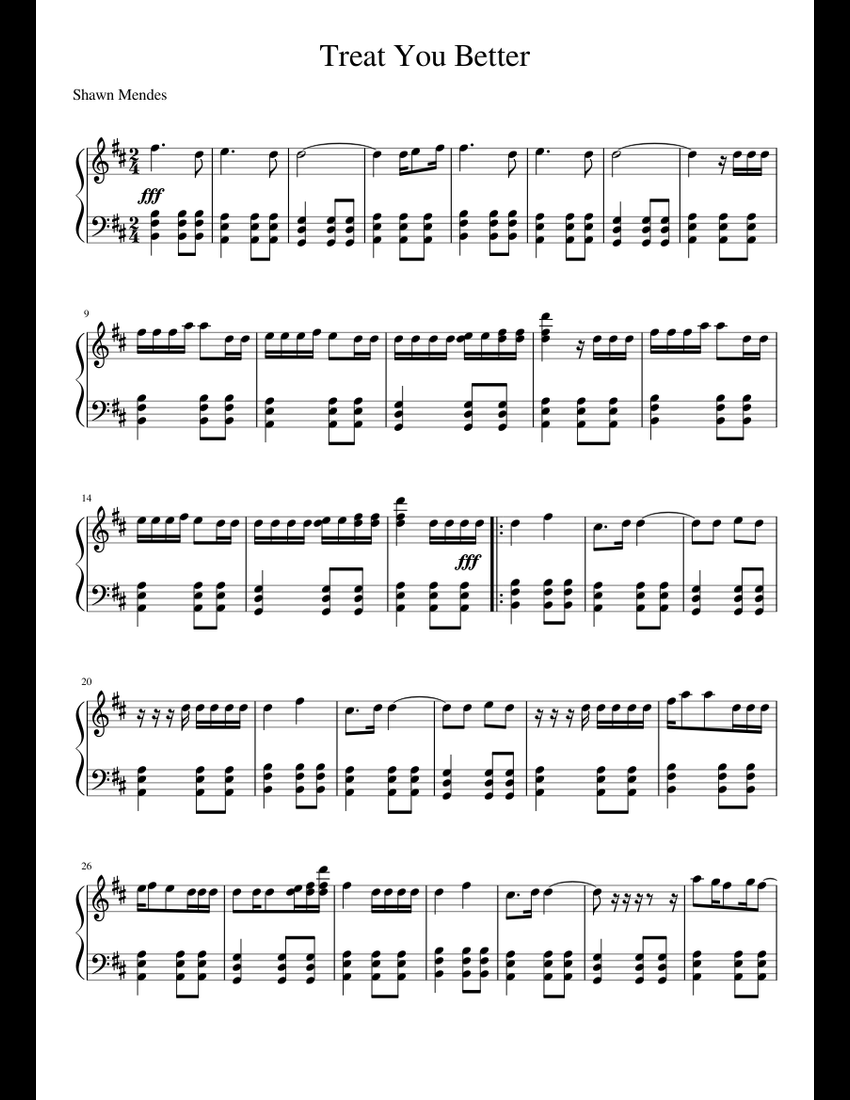 SHAWN MENDES Treat you better sheet music download free in PDF or MIDI