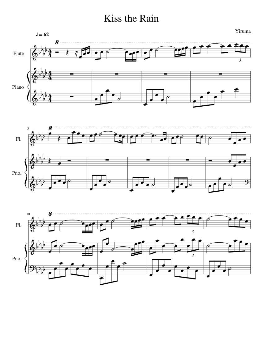 Kiss the Rain - Yiruma (Flute and Piano) sheet music for Flute, Piano download free in PDF or MIDI