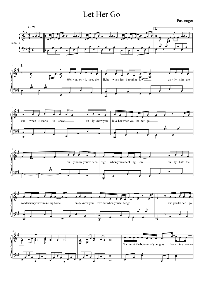 Passenger-Let Her Go sheet music for Piano download free in PDF or MIDI