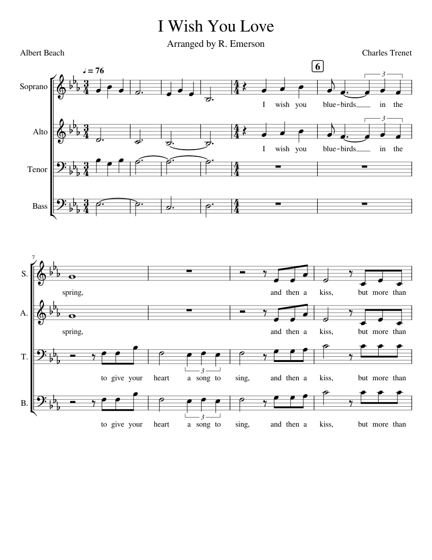 I Wish You Love sheet music for Voice download free in PDF or MIDI
