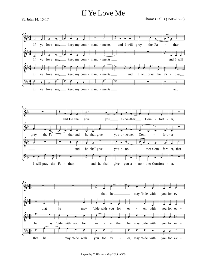Tallis, Thomas - if ye love me Sheet music for Piano | Download free in ...