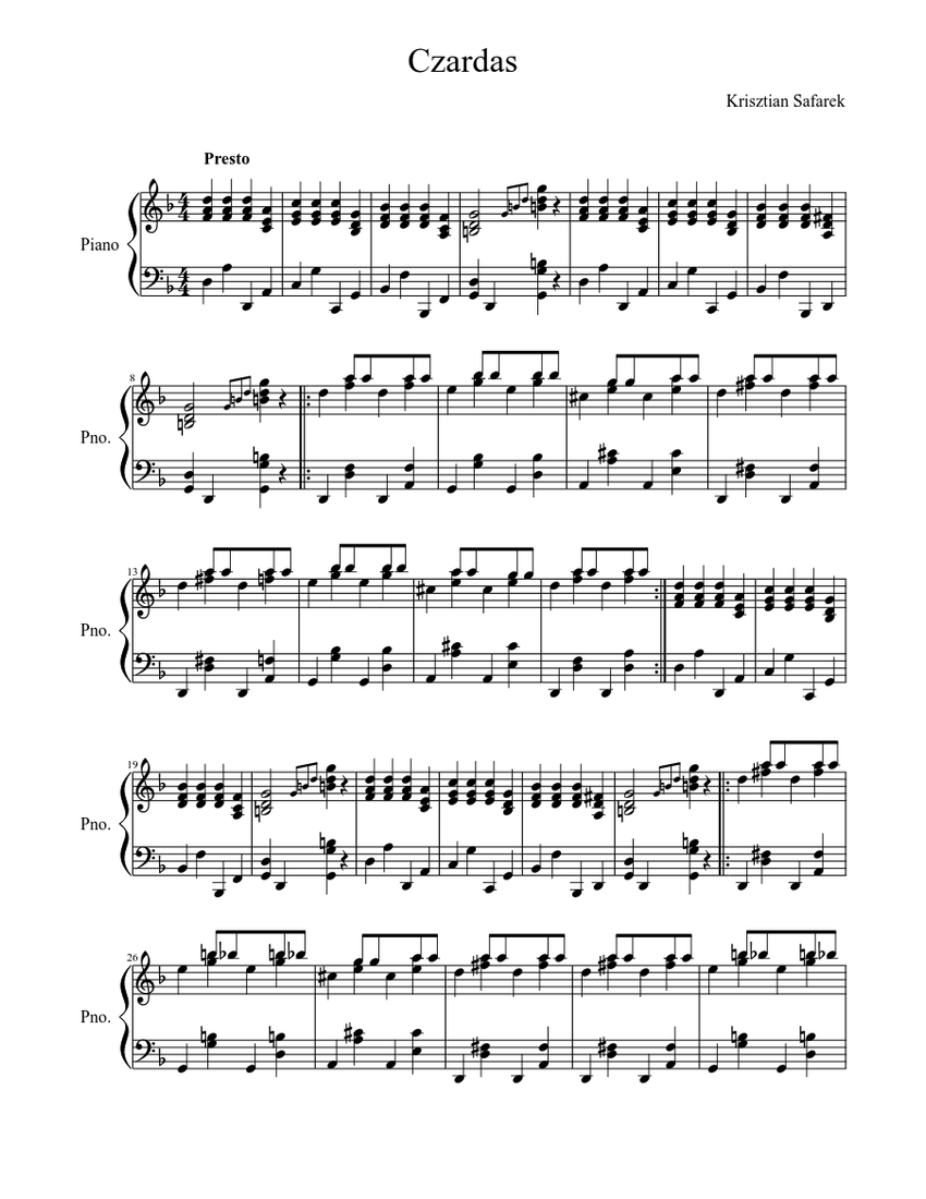 Czardas (piano) Sheet music | Download free in PDF or MIDI | Musescore.com