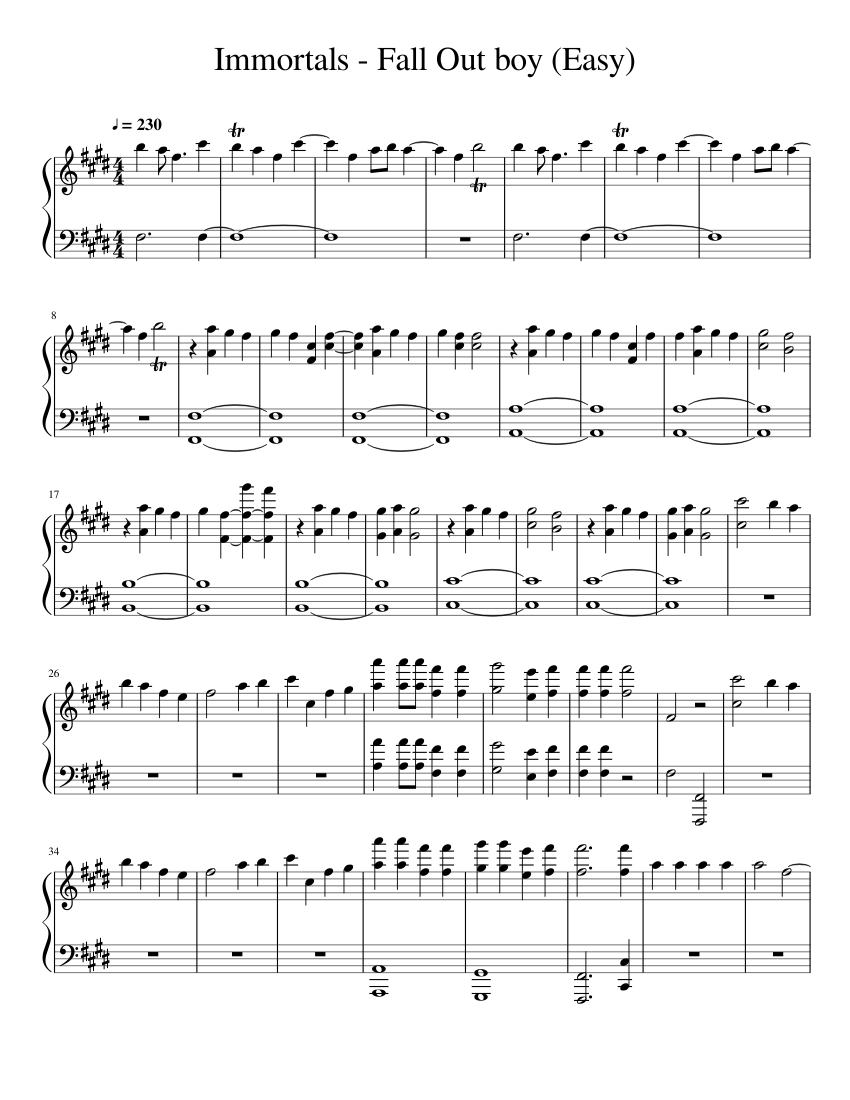 Immortals - Fall Out boy (Easy) sheet music for Piano download free in ...