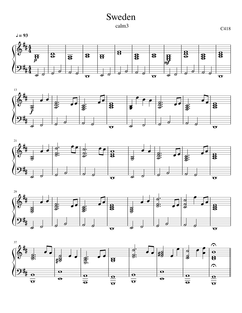 Sweden (calm3) - C418 (Daniel Rosenfield) Sheet music for Piano (Solo