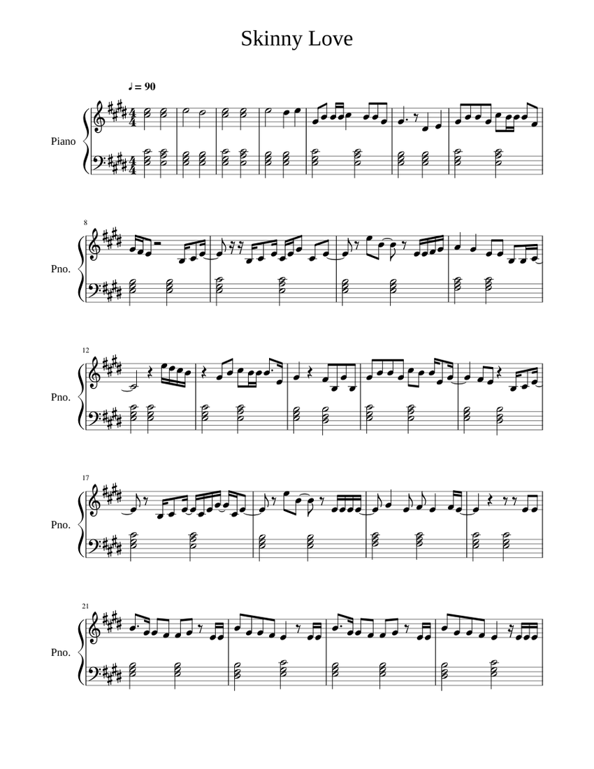 Skinny Love for Piano by Birdy Sheet music for Piano | Download free in