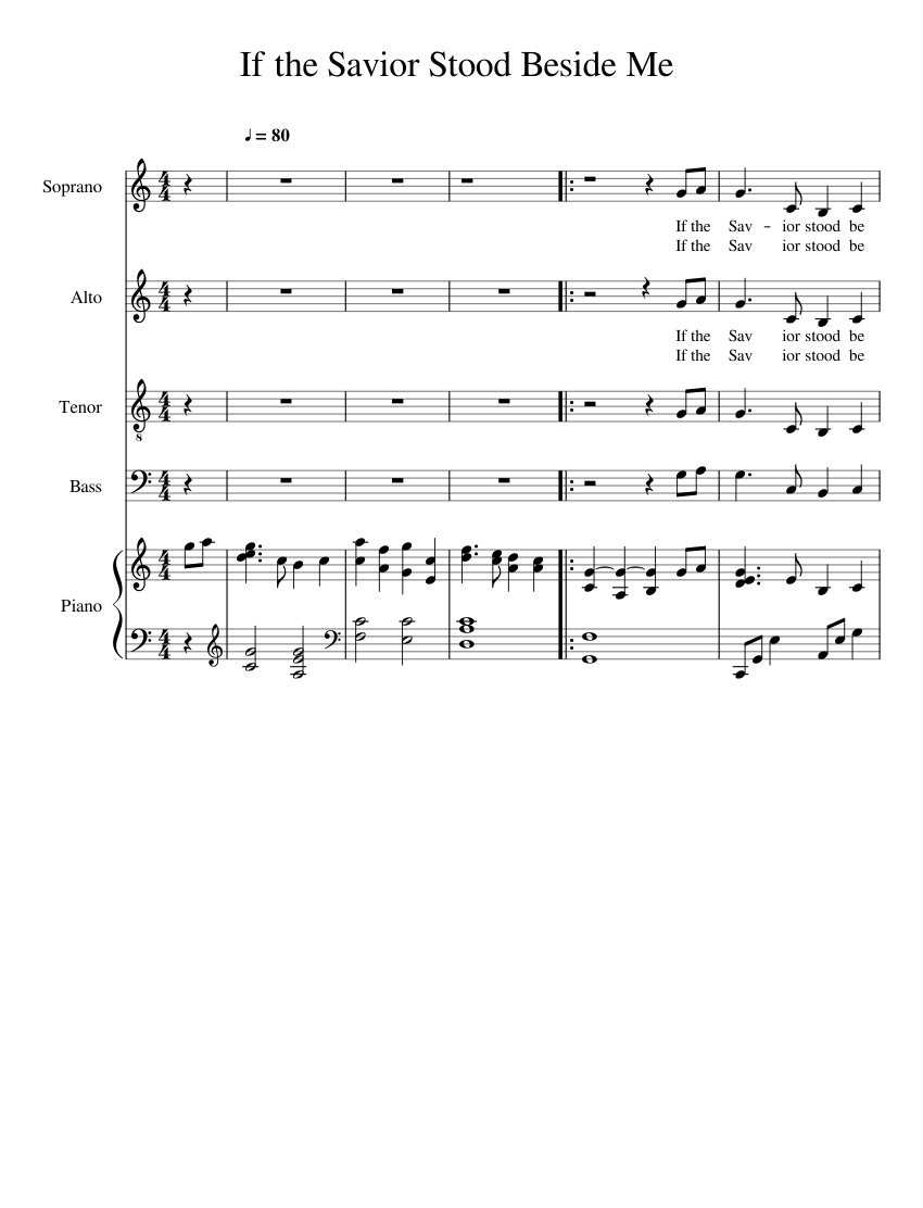 If The Savior Stood Beside Me Sheet Music For Piano Soprano Tenor Alto More Instruments Piano Sextet Musescore Com
