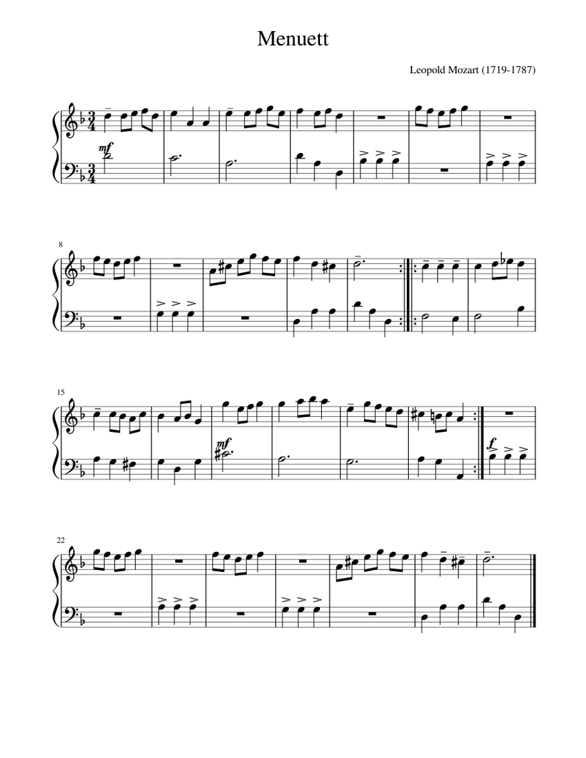 Minuet Sheet music for Piano | Download free in PDF or MIDI | Musescore.com