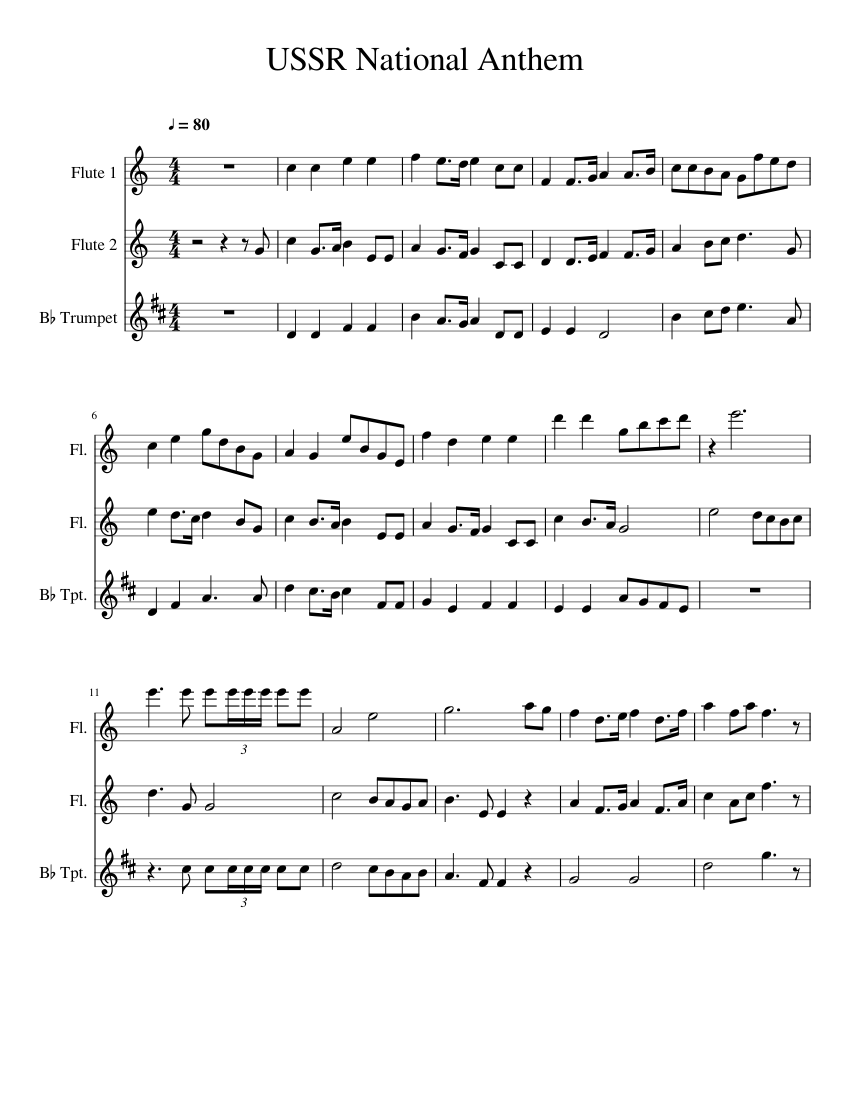 USSR National Anthem for flute and trumpet sheet music for Flute