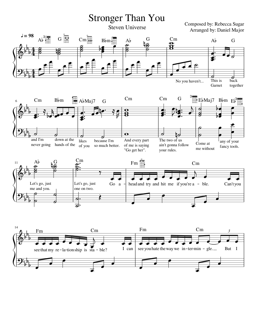 Stronger Than You Playable Steven Universe Sheet Music For Piano Download Free In Pdf Or 