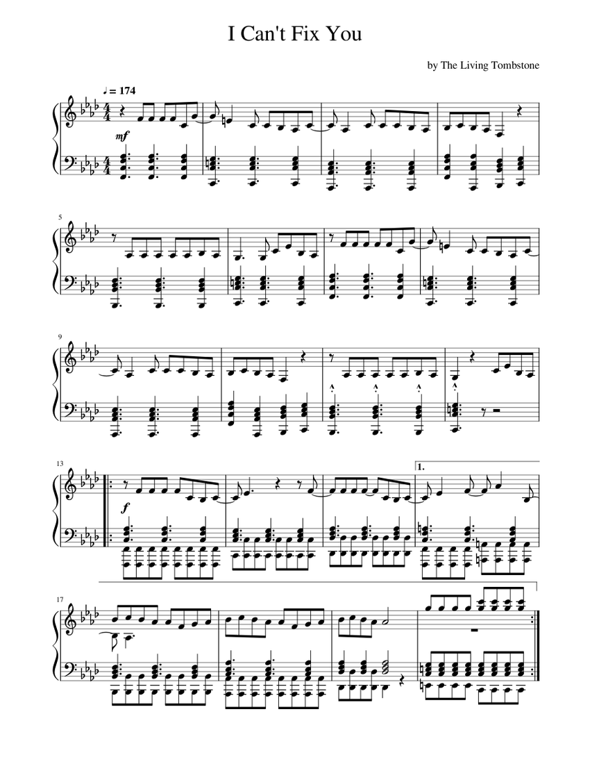 I Can t Fix You The Living Tombstone FNAF SL Sheet Music For Piano I can t fix you the living tombstone fnaf sl sheet music for piano