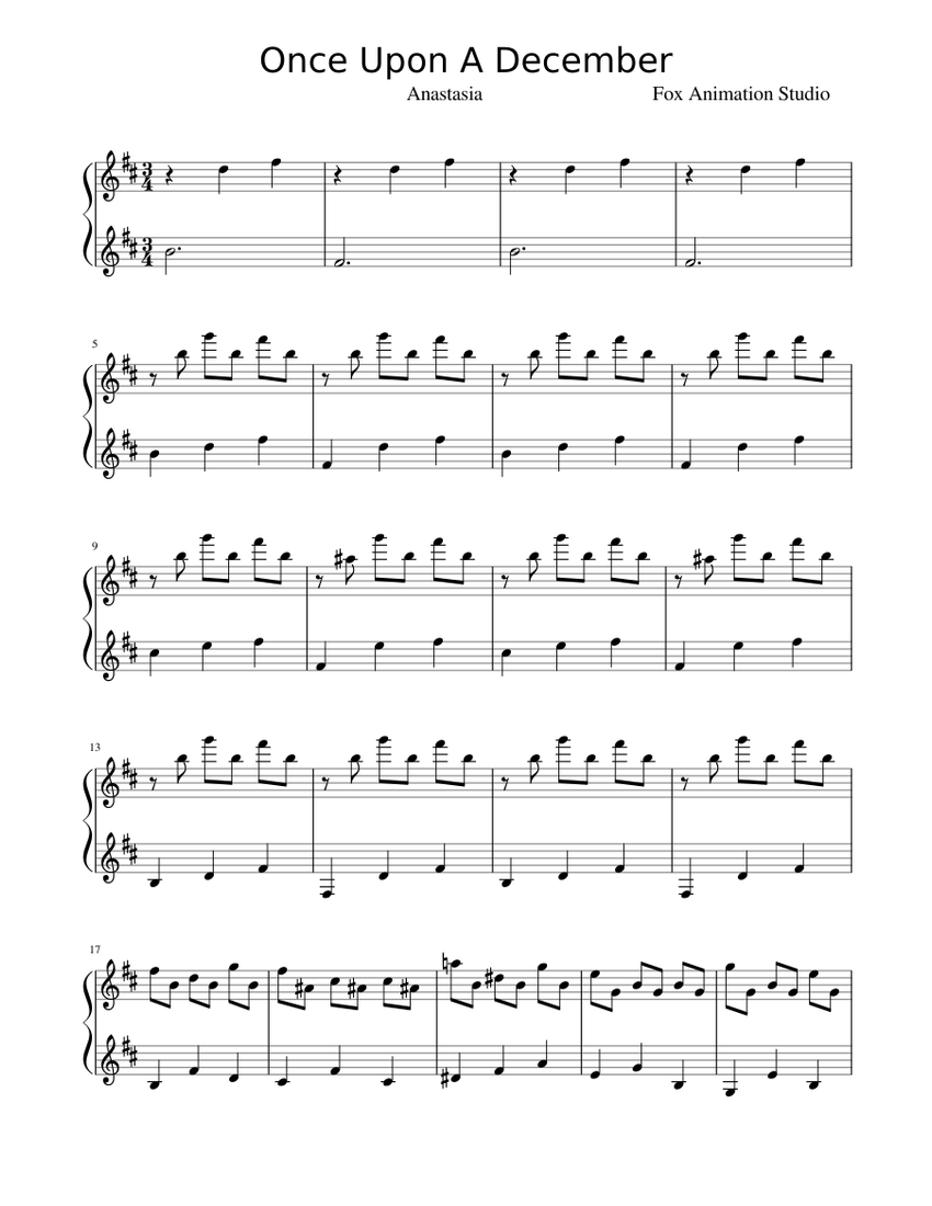Anastasia Once Upon A December Sheet Music For Piano Solo