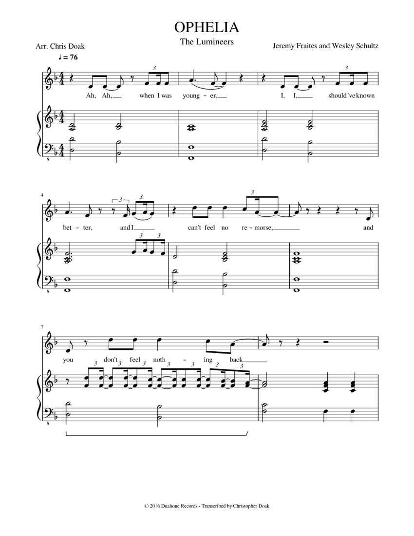 Ophelia Sheet music for Piano, Vocals (Piano-Voice) | Musescore.com