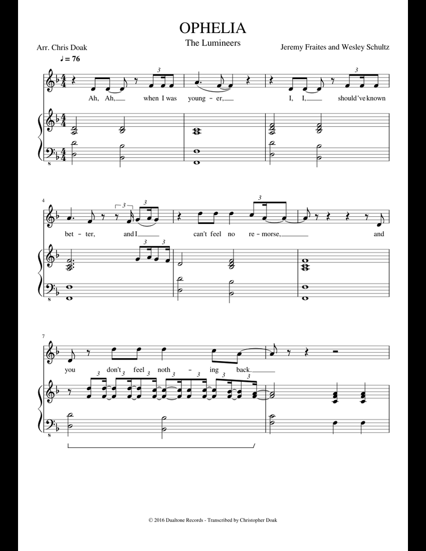 Ophelia sheet music for Piano, Alto Saxophone download free in PDF or MIDI