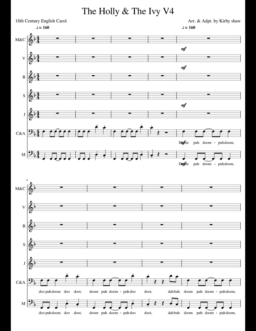 V4 THE HOLLY AND THE IVY sheet music for Piano download free in PDF or MIDI